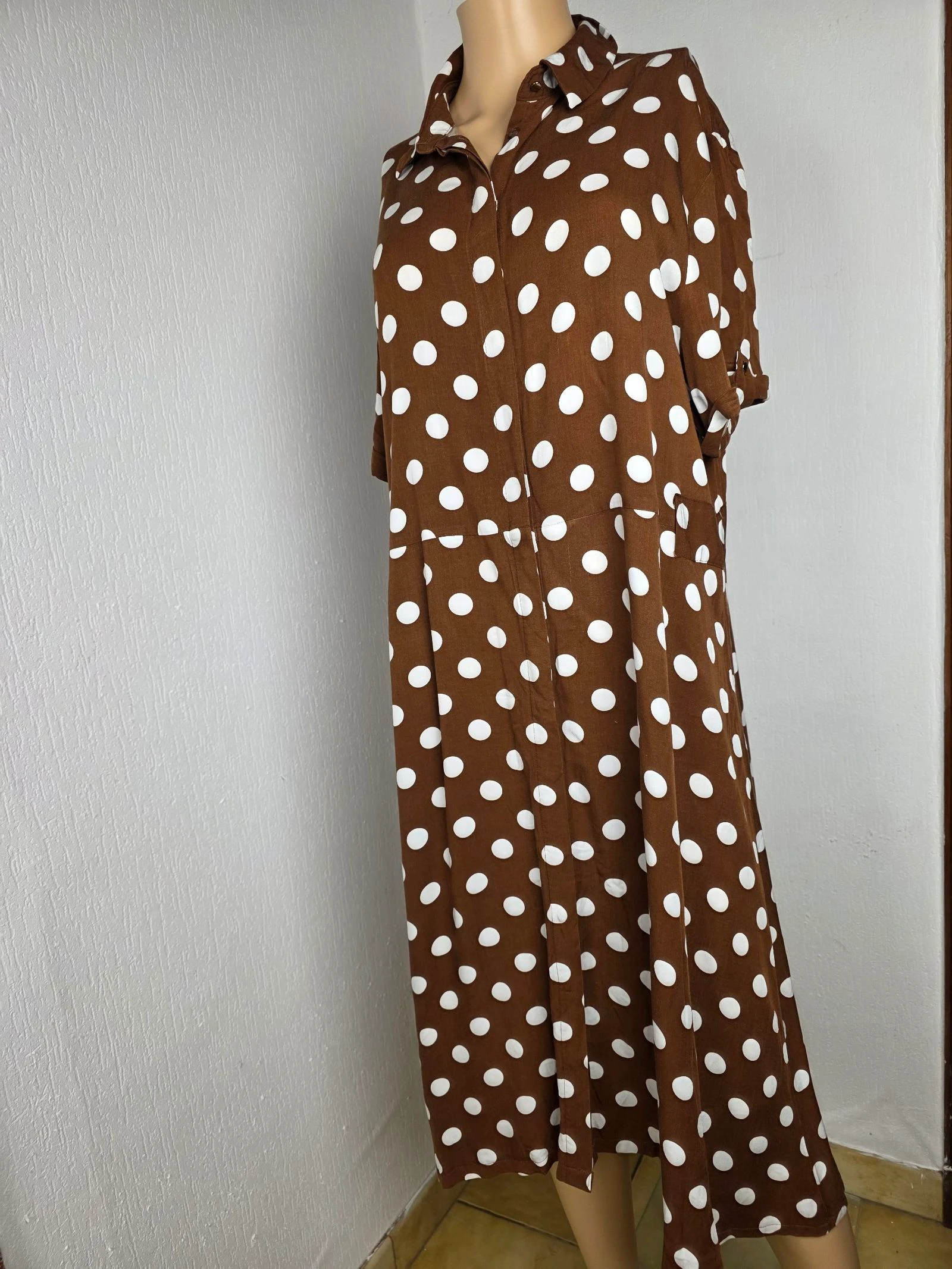 Robe chemise longue à gros pois vintage façon Pretty Woman taille 38/40/42